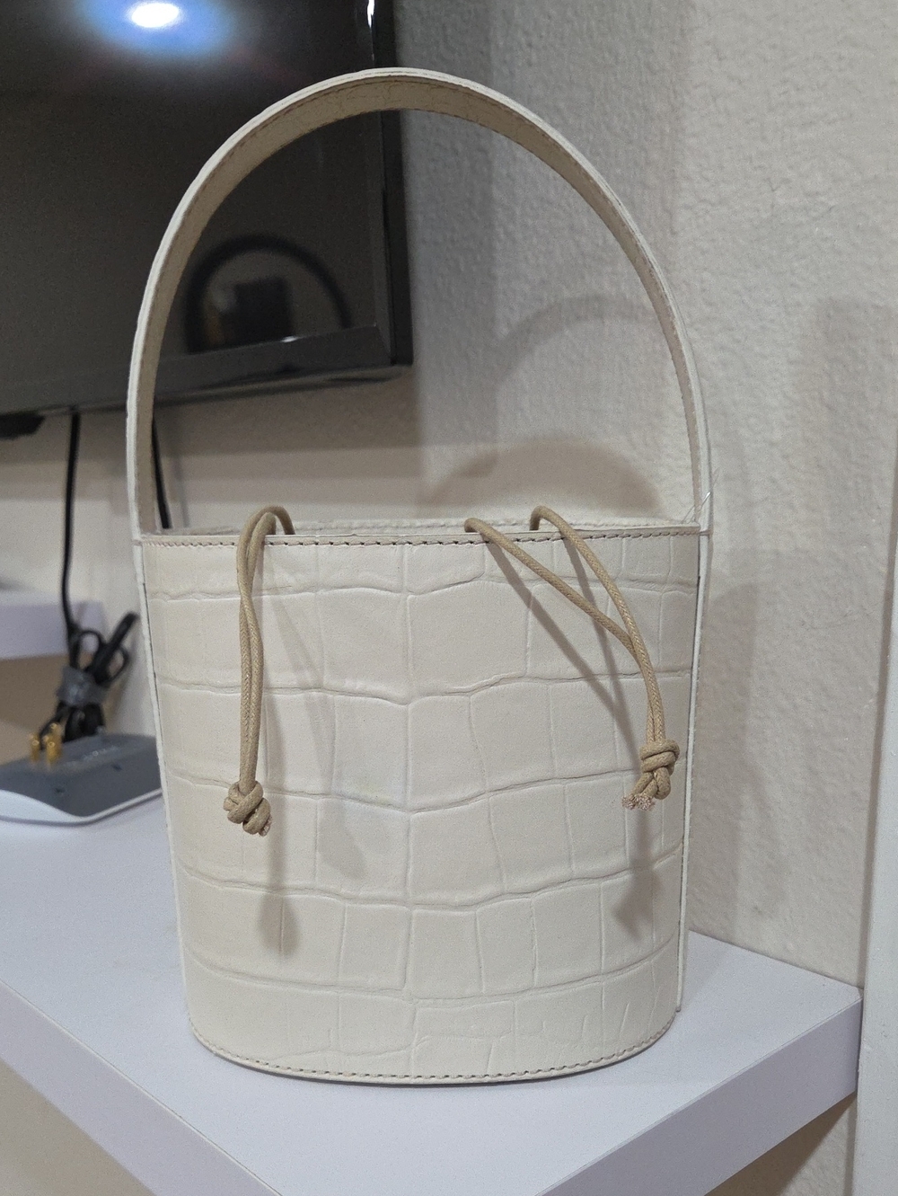 Staud Women's Cream Croc-Embossed Bucket Bag